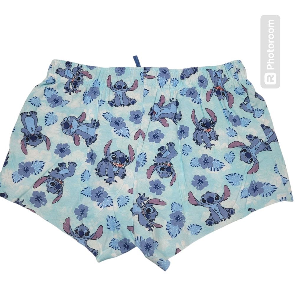 ^ Disney Large Lilo & stitch Women's sleep shorts raw hemline blue